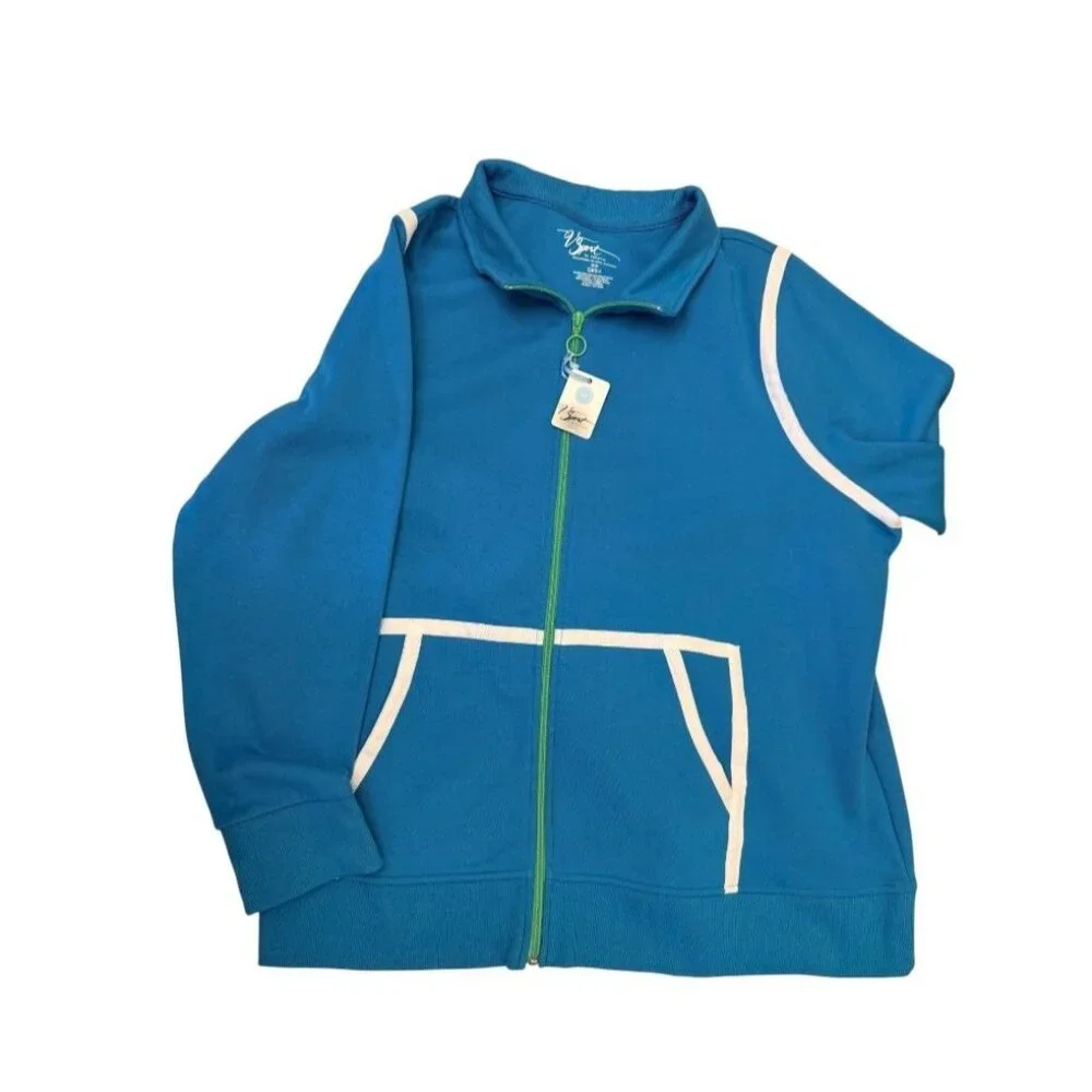 V Sport By Venezia Blue White Trim Full Zip Athletic Jacket Size 22/24 - Picture 2 of 6